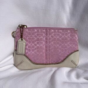 Vintage Coach Jacquard Monogram Pink Zip Pouch Wristlet